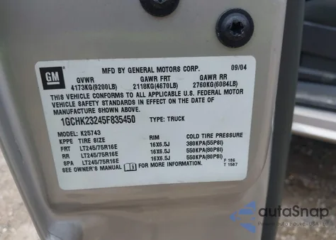 2005 Chevrolet Silverado 2500Hd Ls z USA, uszkodzony, nr VIN 1GCHK23245F835450